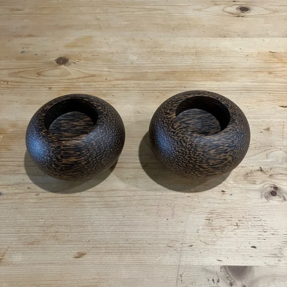 Turned Wooden Globe Candle Holders Rustic Vintage Earthy Decor